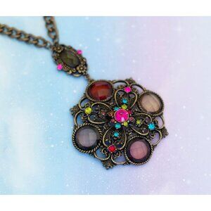 Vintage Art Deco Mystic Necklace | Bronze Tone Necklace | 18 inch | J17